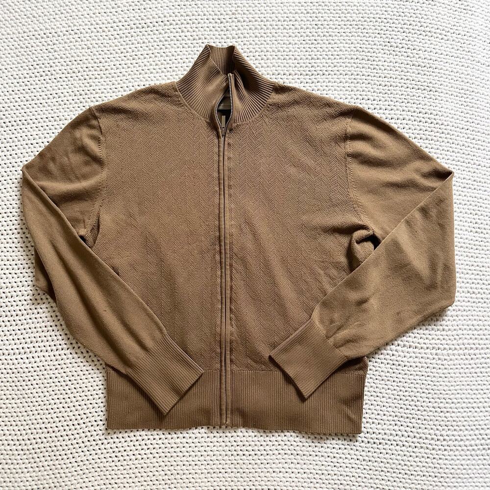 Nike Golf Vintage Tan Chevron Texture Zig Zag Full Zip Sweater Hong Kong Large